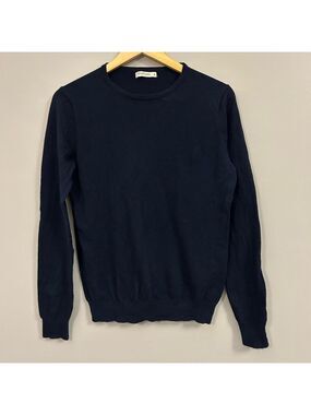 WoolOvers Organic Cotton Cashmere Blend Elegant Navy Crew Neck Sweater Medium